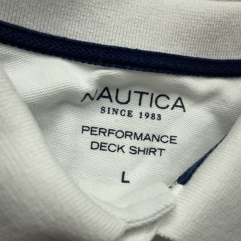Vintage Y2K Nautica Performance Deck Polo Shirt Men's L Striped Blue Logo Preppy - Picture 4 of 11